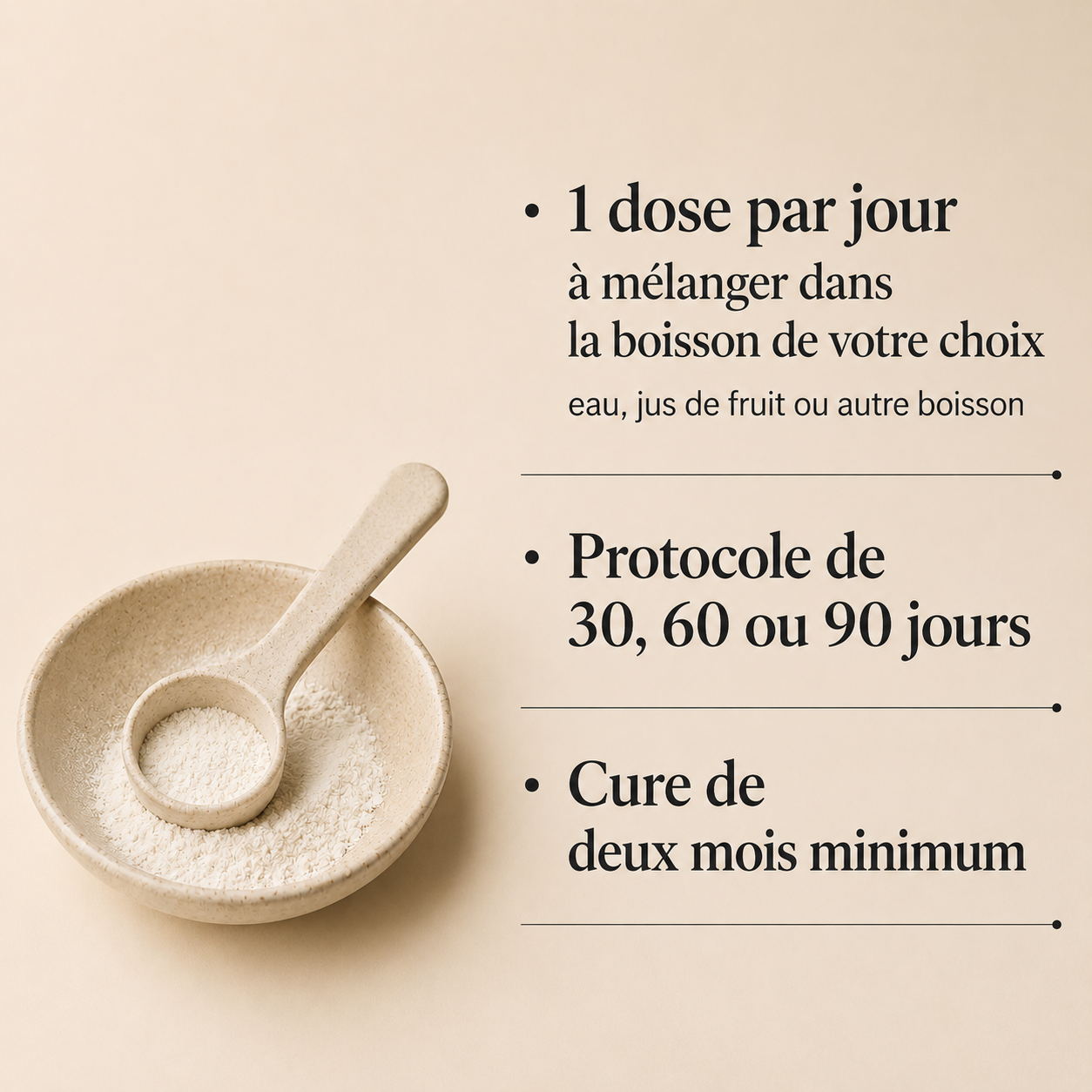 Une dose par jour de CRÉATINE+ à mélanger dans la boisson de votre choix, le rituel quotidien.