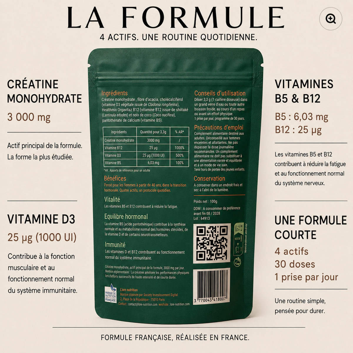 La formule CRÉATINE+ en détail : composition, dosages et repères d'utilisation.